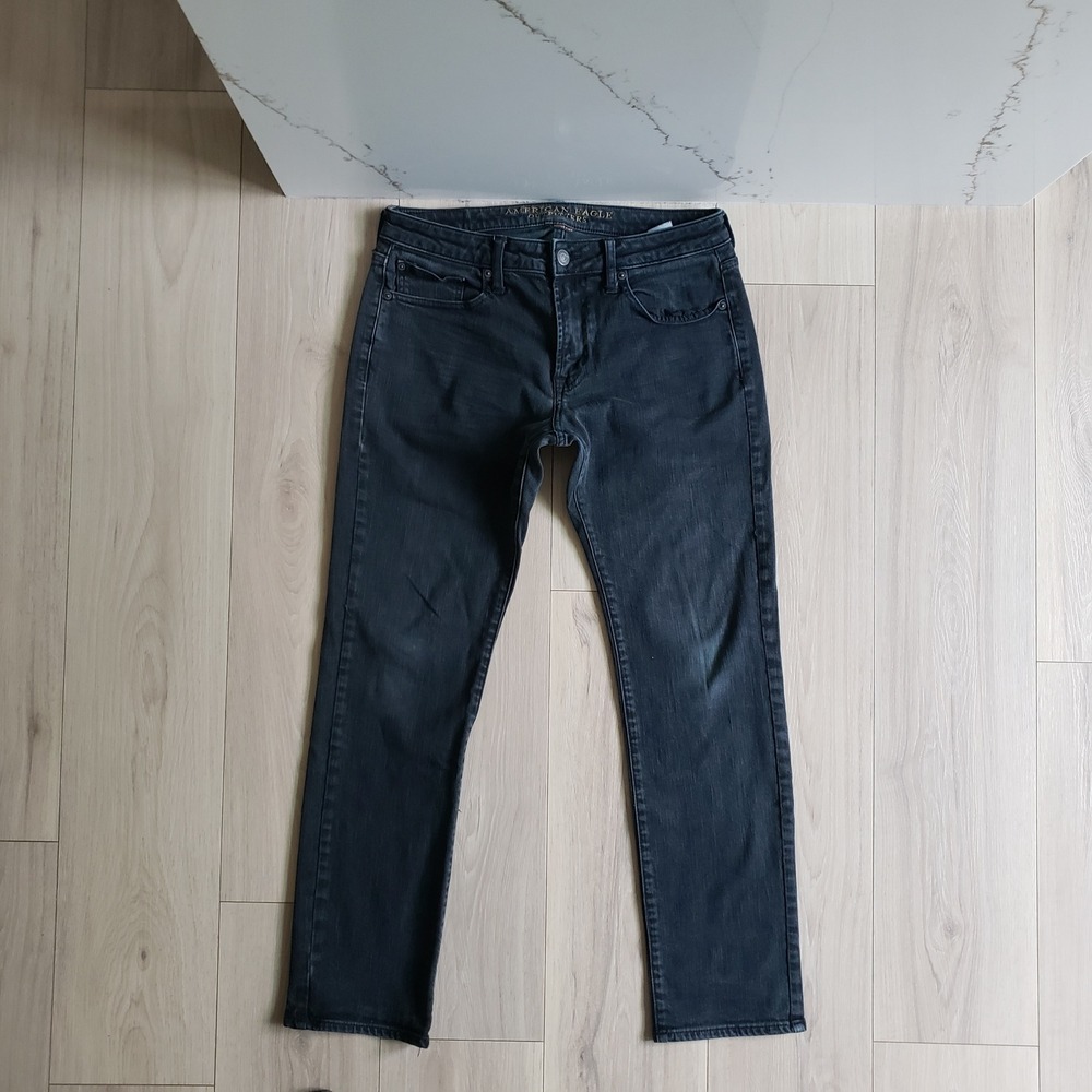 American‎ Eagle Jeans Mens 32x32 Black Slim Straight Active Flex Denim